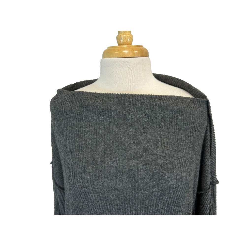 We the Free Oversize Slouchy‎ Top Gray Chinelle Rib Bateau Neck Long Sleeve SZ S - Picture 5 of 13